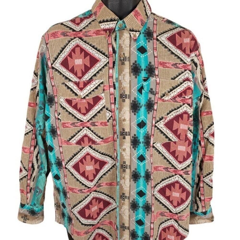 Vintage Frontier Series Western Shirt Mens Size Large Southwestern Cowboy